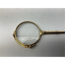 Victorian gold plated lorgnette glasses, 11cm and further set of six gold plated teaspoons stamped Sweden