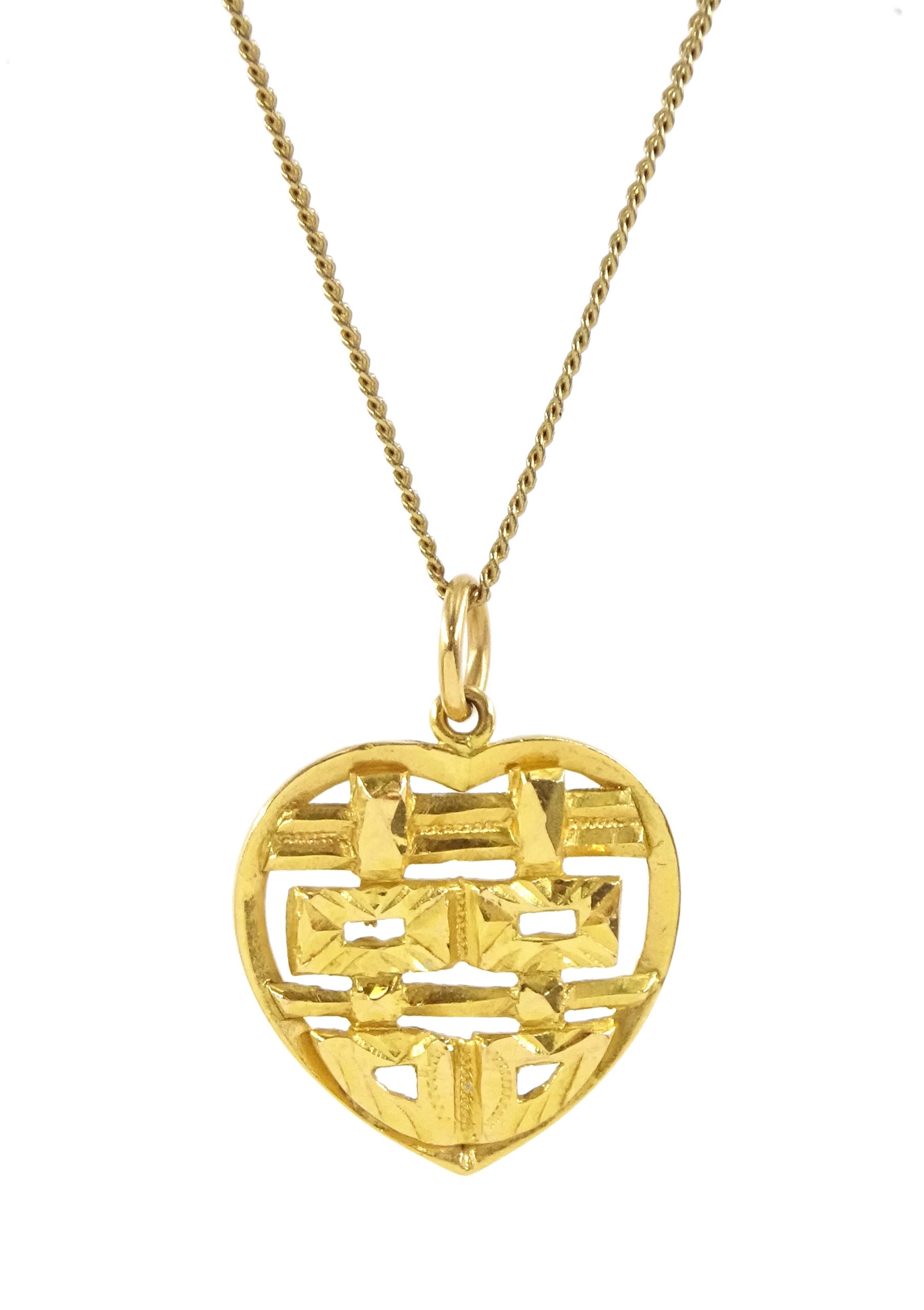 21ct gold heart pendant, on gilt chain