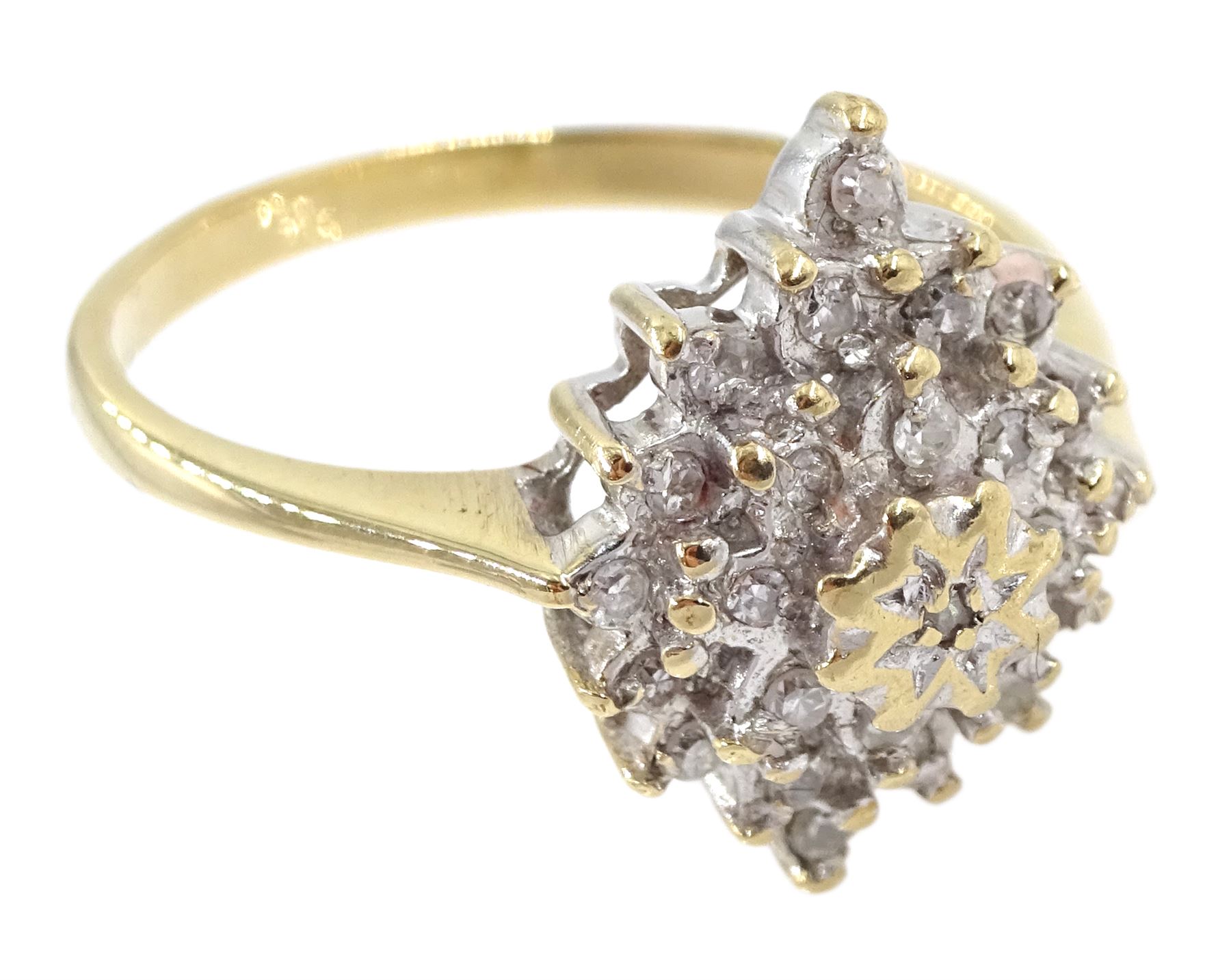 9ct gold diamond cluster ring, hallmarked