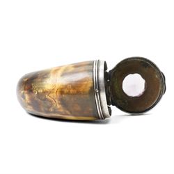 19th century horn snuff mull the cover with silvered mounts and  with purple glass inset