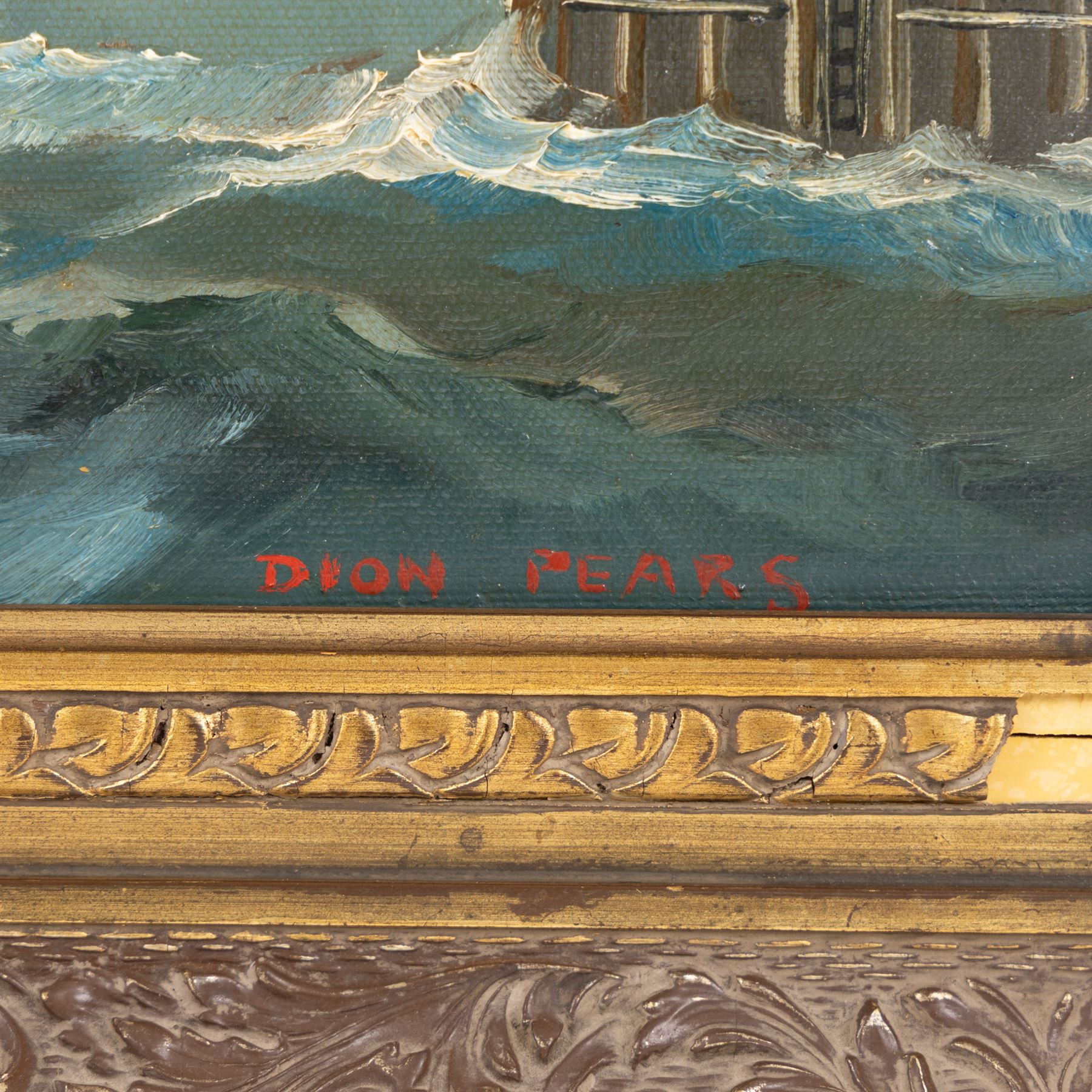 Dion Pears (British 1829-1985): Sailing By the Cliffs, oil on canvas board signed 23cm x 42cm 