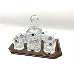 Edinburgh Crystal set, comprising square decanter, six old fashioned tumblers on a gallery tray, together with Edinburgh crystal water jug. 