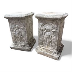 Paid of square cast stone plinths with a classical design