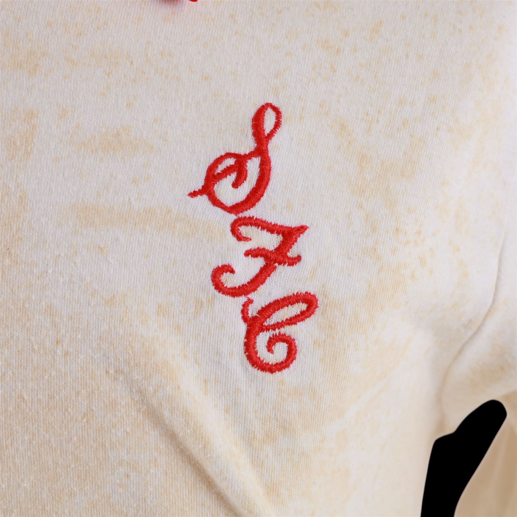 1960s Scarborough FC long sleeved football shirt, all white with red cuffs and collar, red umbro logo, stitched red SFC logo and red number 13 to back, with Umbro International label inside collar