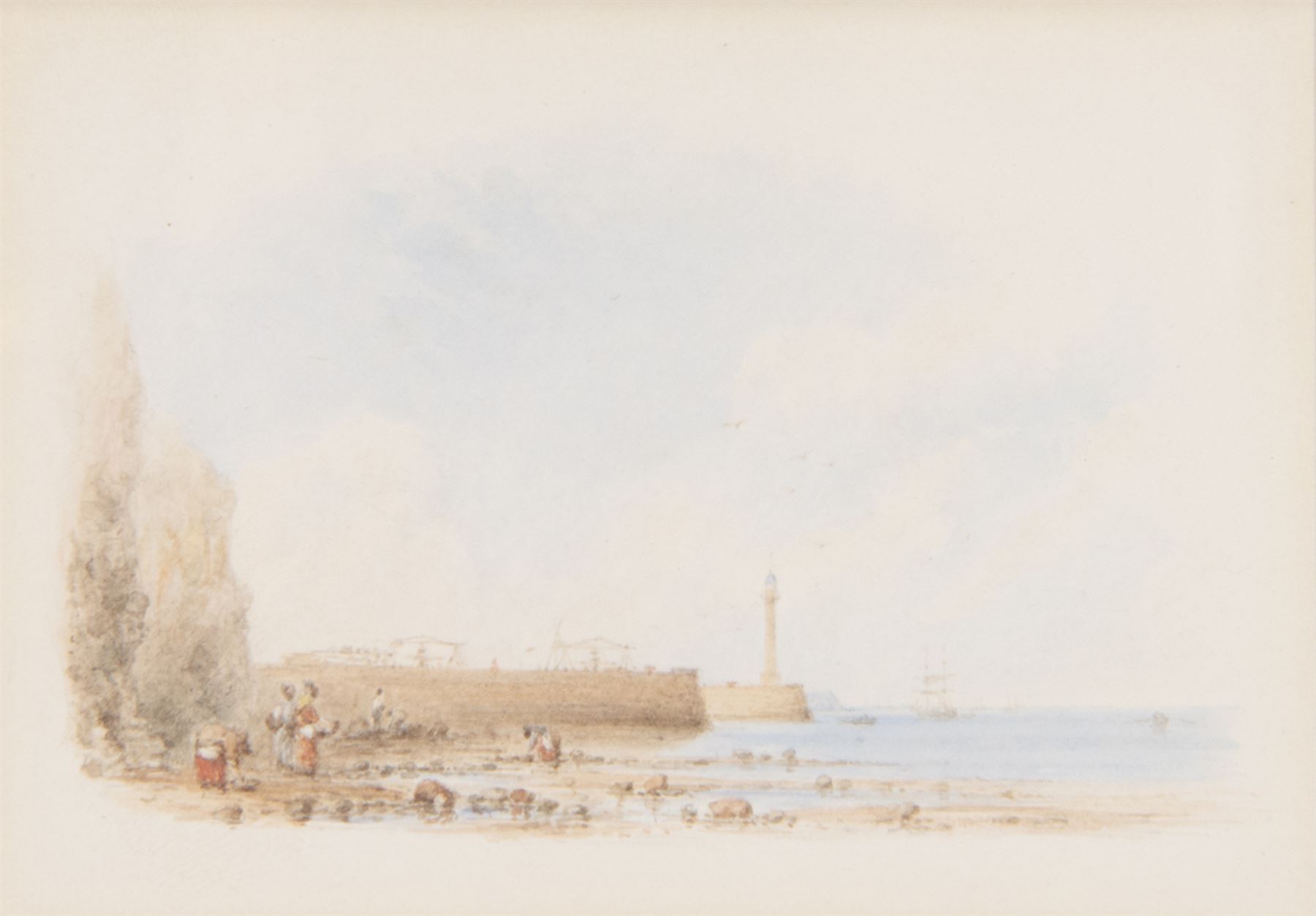 George Weatherill (British 1810-1890): 'Entrance of Whitby Harbour - 1842', watercolour unsigned, titled and attributed verso 7.5cm x 10.5cm