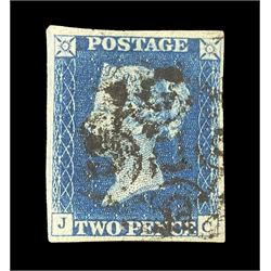 Queen Victoria 1840 two pence blue stamp, black MX cancel