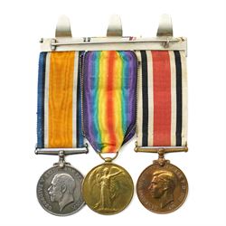 World War I trio to 118150 Gnr H E Ashfield R.A. comprising War medal, Victory medal and George VI Special Constabulary medal,  WWII Burma Star, 1939-1945 Star and Defence medal, military badges, assorted coins etc
