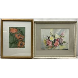 Chloe Hilary Gear (British Contemporary): 'Poppy - Oriental', artist's proof coloured etching with aquatint signed and titled in pencil 30cm x 23cm with full margins; Daphne Stevenson (British Contemporary): Roses, watercolour signed, titled verso with artist's Richmond address 30cm x 40cm