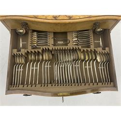 Canteen of Robert F. Mosley Rusnorstain silver-plate cutlery, eight settings- complete, in walnut two drawer canteen table on cabriole legs 