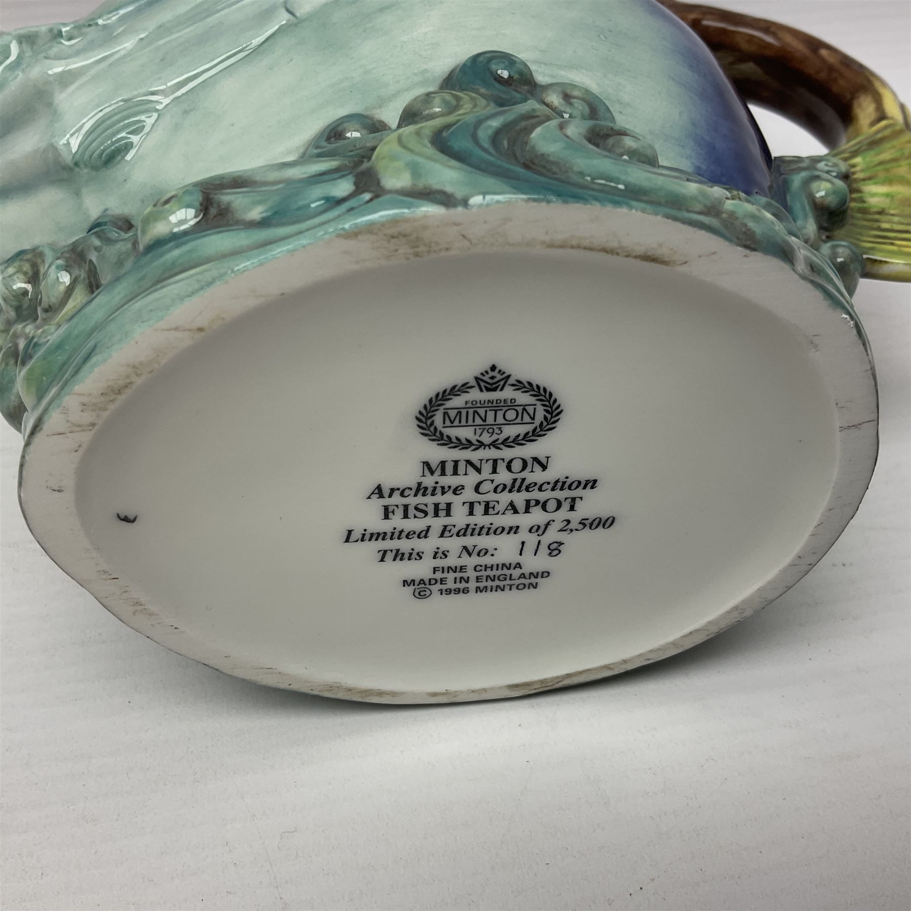 Minton Archive collection fish teapot, limited edition 118/2500, with certificate and original box 