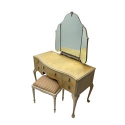 F Wrighton & Sons Ltd -  French style painted serpentine dressing table, with triple mirror back, on cabriole supports (106cm x 55cm x 135cm), and F Wrighton & Sons Ltd - French style narrow double wardrobe (92cm x 54cm x 187cm)