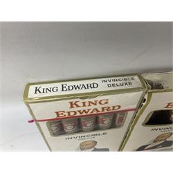 Two sealed packets of King Edward Invincible Deluxe Cigars and another three cigars 