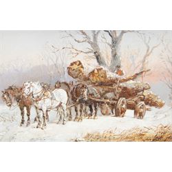 Harden Sidney Melville (British 1824-1894): The Logging Cart, two oils on panel signed, max 13.5cm x 24cm (2)