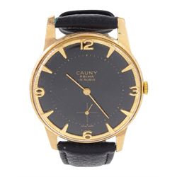 Cauny Prima gentleman's gold-plated and stainless steel manual wind wristwatch, black dial...