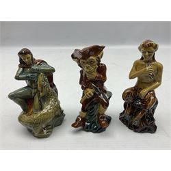 Nine Wade Collectables figures, comprising six Myths and Legends; King Canute, Mermaid, St George, Cornish Tin Mine Pixie, Puck and Green man, together with Lamb, Elephant and bear, a Wade Panda money box and two boxes of Wade Christmas Crackers