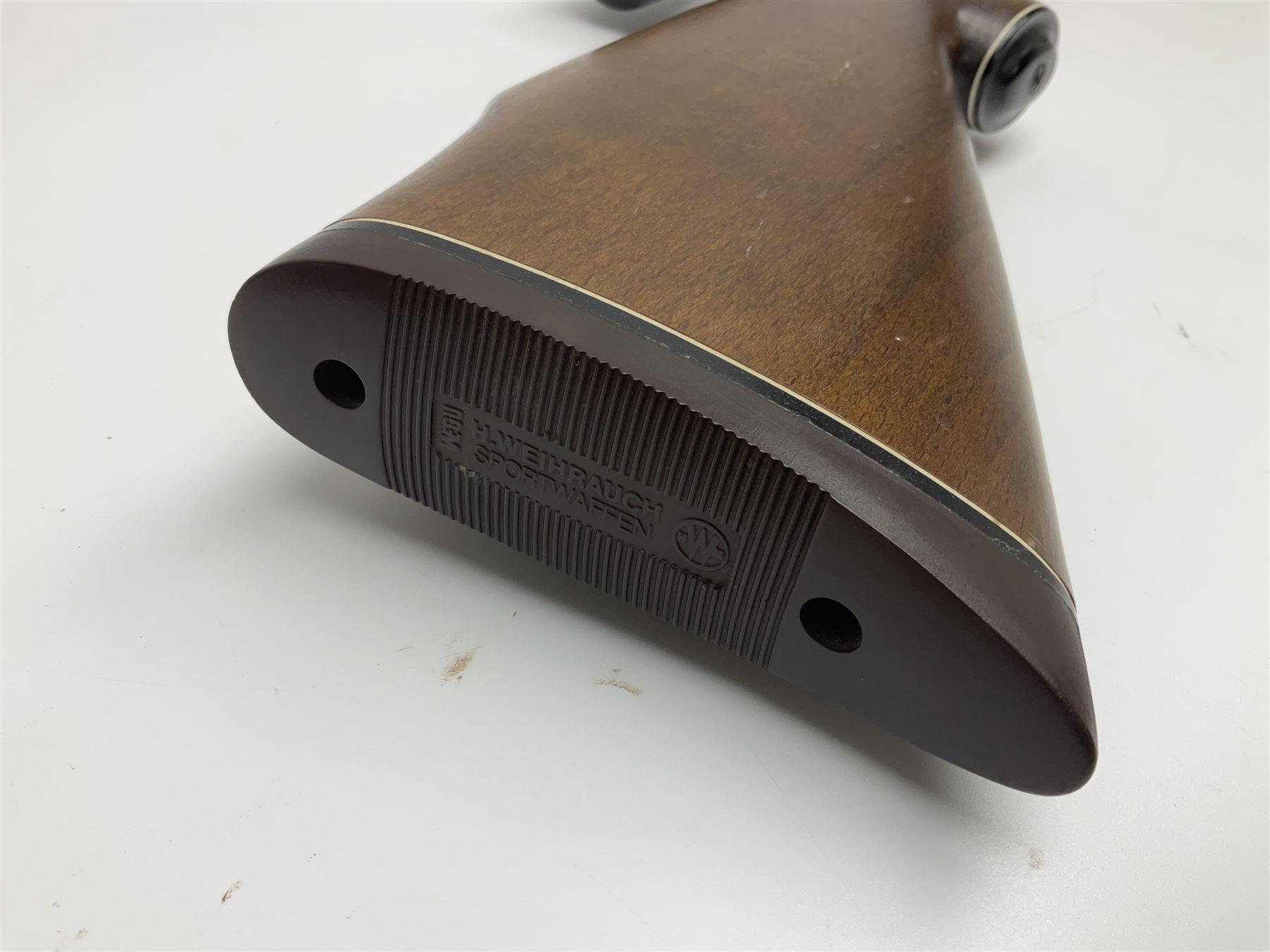 Weihrauch model HW 77 K  .22 air rifle with under lever action, beech stock with chequered pistol grip and Tasco WA39x40-1 scope, serial no.1283661 L102cm overall NB: AGE RESTRICTIONS APPLY TO THE PURCHASE OF THIS LOT