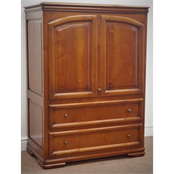  French style cherry wood media cabinet fitted with up and over door, two drawers, W95cm, H127cm, D53cm  