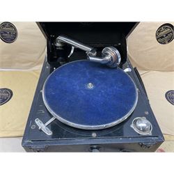Columbia No.202 portable 'picnic' gramophone with integral winding handle and side carrying handle L41cm; and small quantity of 78rpm records