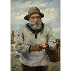 David W Haddon (British fl.1884-1914): The Old Fisherman, oil on canvas signed 34cm x 24cm