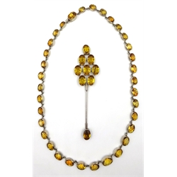  Early 20th century silver citrine necklace stamped sterling and French citrine brooch  