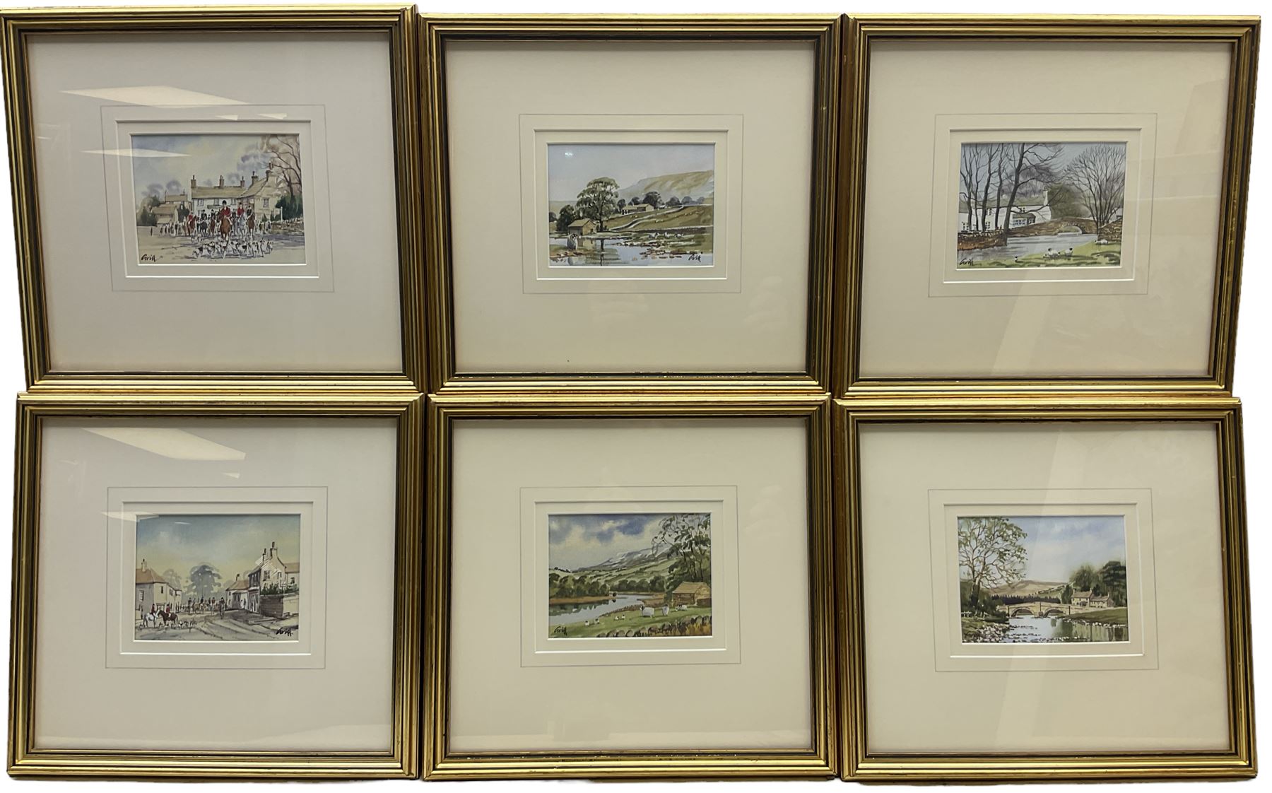 George 'Griff' Griffiths (British 1939-2017): Yorkshire Moors and Hunting Scenes, set six miniature watercolours signed 10cm x 13cm (6)
