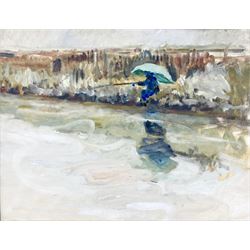Impressionist School (20th century): Fisherman on the Riverside, oil on canvas mounted onto board unsigned 37cm x 47cm
