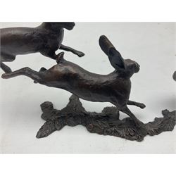 Michael Simpson: bronze Small Hares Running, modelled as three hares, limited edition 29/350, with certificate, H11cm 