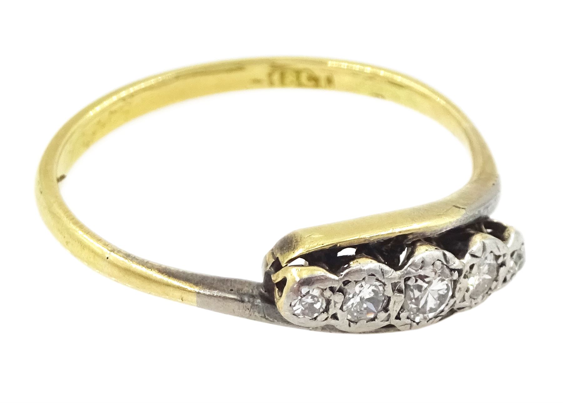 18ct gold illusion set, five stone diamond ring, stamped