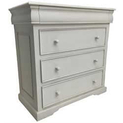 White painted chest, fitted with secret drawer above three long drawers, on bracket feet