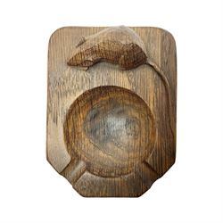 Mouseman - oak ashtray, rectangular form with rounded and canted corners, carved with mouse signature, by the workshop of Robert Thompson, Kilburn