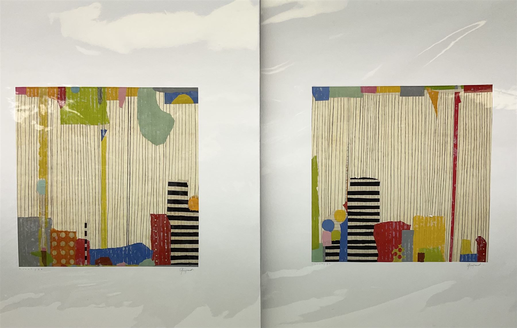 Anne Goujaud (French 1954-): 'Lighthouse I' and 'Lighthouse II', pair monotypes signed 30cm x 30cm (2) (unframed) 