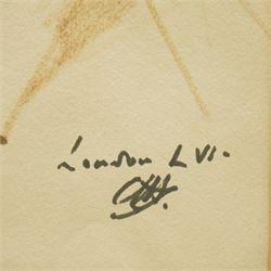 Pietro Annigoni OMRI (Italian 1910-1988): 'Self Portrait', pen and ink signed inscribed 'London' and dated LVI in pen, labelled verso 26cm x 18cm