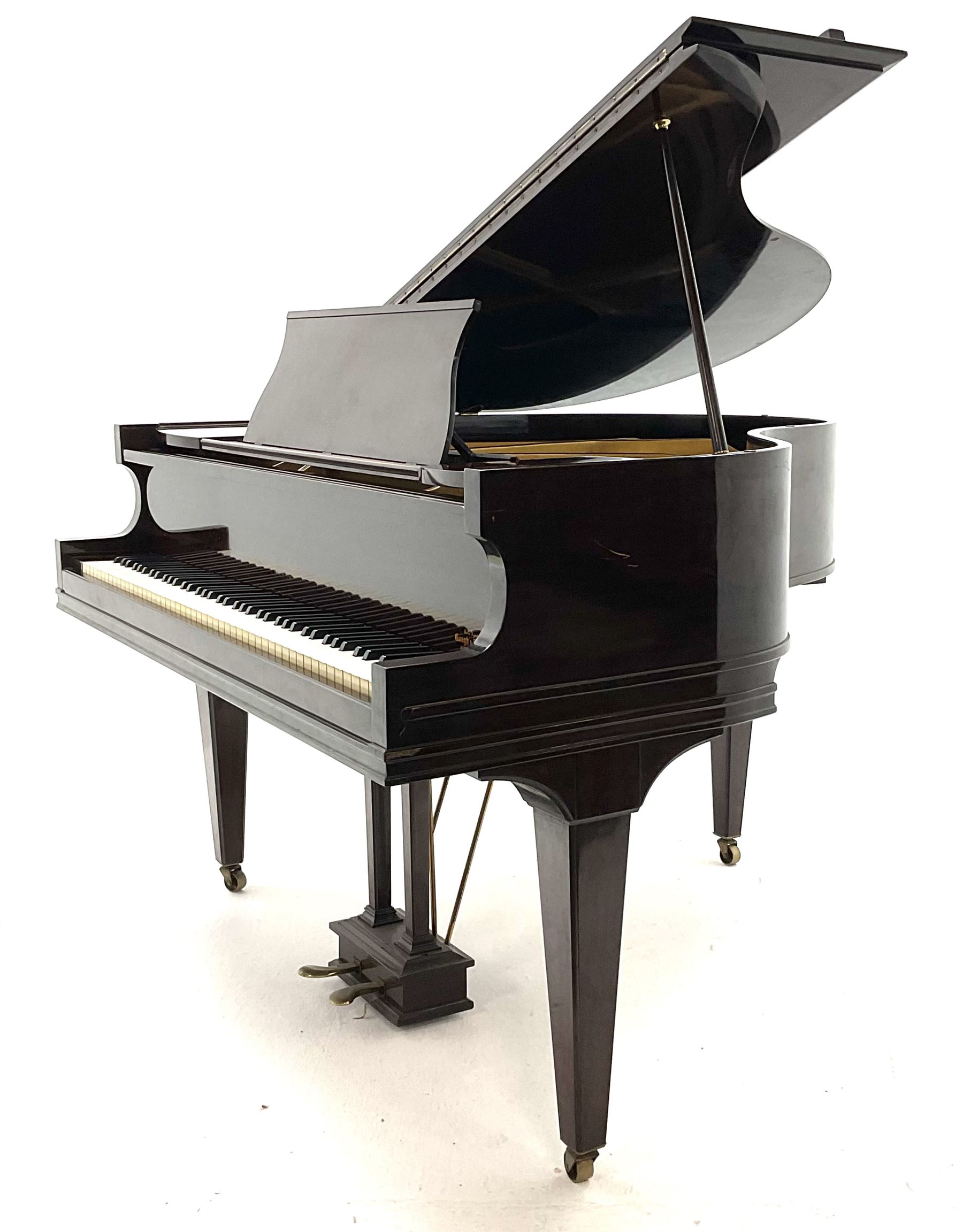 Rogers of London baby grand piano in lacquered mahogany case