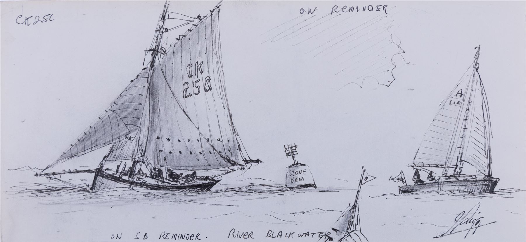 Jack Rigg (British  1927-2023): Whitby Fish Quay Portraits and Yorkshire Cobles - Filey and Whitby, two pen and ink sketches variously inscribed and dated, 25cm x 20cm and 11.5cm x 25cm (2) (unframed)