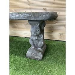 Composite stone garden bench, supported by two squirrels - THIS LOT IS TO BE COLLECTED BY APPOINTMENT FROM DUGGLEBY STORAGE, GREAT HILL, EASTFIELD, SCARBOROUGH, YO11 3TX