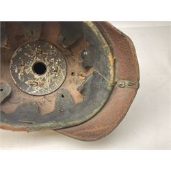 WW1 German leather Pickelhaube helmet with brass plate for Baden regiment, leather strap and leather part only of liner