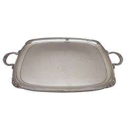 Large silver twin handled rectangular tray by Roberts & Belk, Sheffield 1966, approx 86.4oz