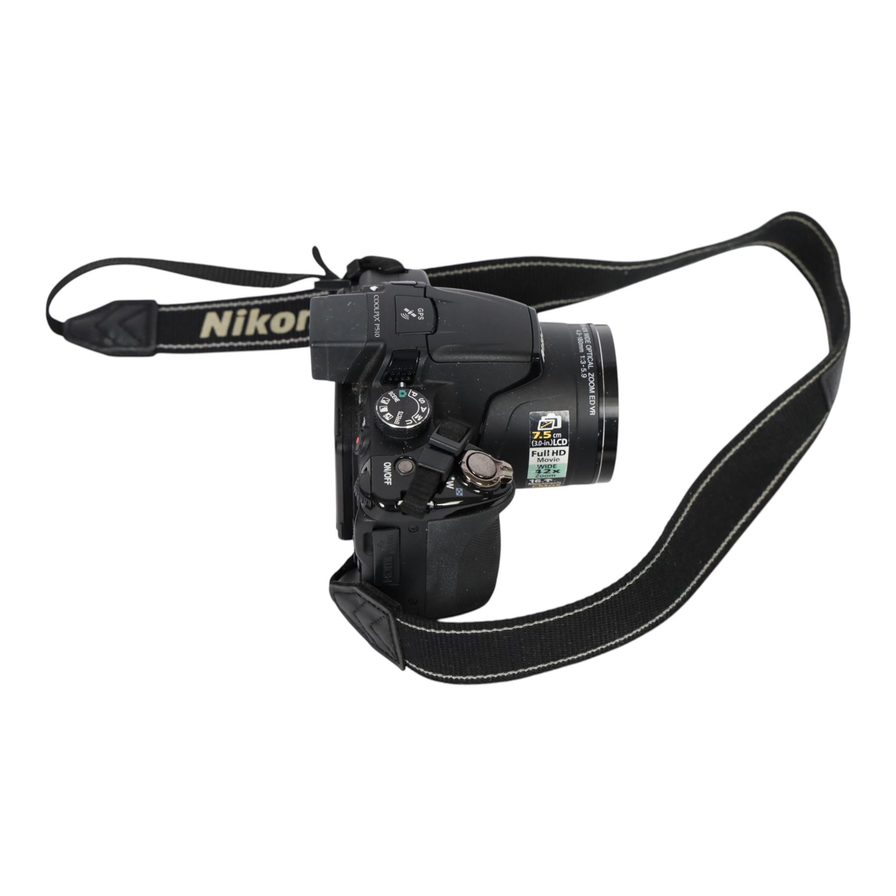 Nikon Coolpix P510 super zoom bridge camera with a Nikkor 42X wide angle optical zoom ED VR lens, serial no. 41163141, in a Lowepro case