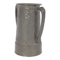 David Veasey for Liberty & Co pewter twin handled loving cup, decorated with honesty tree and embossed with the words 'For Old Times Sake', impressed beneath English Pewter 010