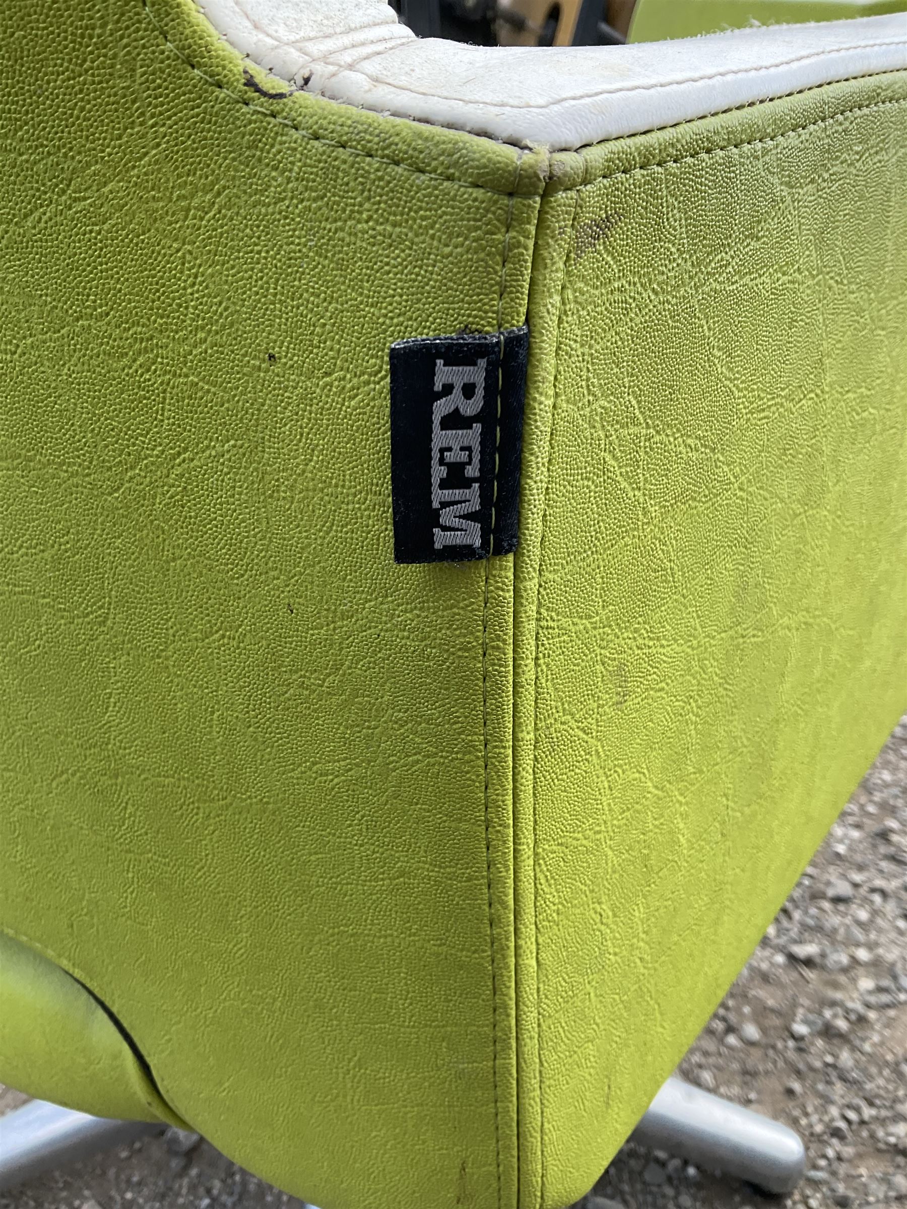 Salon Equipment - Set of four green and white faux leather hydraulic styling salon chairs - THIS LOT IS TO BE COLLECTED BY APPOINTMENT FROM DUGGLEBY STORAGE, GREAT HILL, EASTFIELD, SCARBOROUGH, YO11 3TX