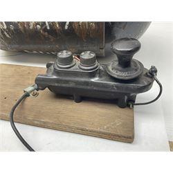 Three RAF light switches, together with military oxygen canister, batteries, gages etc  