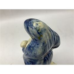 Late 18th century Prattware figure representing Charity, modelled as a mother with baby in her arms and two small children clutching at her robes, upon a square base, overall H21cm.