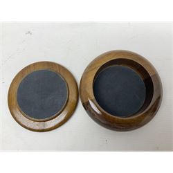 Polished wooden box, with a brown agate slice to the lid, H5cm, D12cm