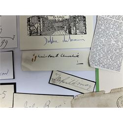 Approximately 500 autographs, signed letters, signed photographs etc from famous individuals including Duke Ellington, Ted Hughes, Daphne du Maurier, Archibald Sinclair, Marlene Dietrich, John Bright, Lord Hailsham and many others