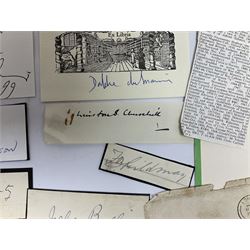 Approximately 500 autographs, signed letters, signed photographs etc from famous individuals including Duke Ellington, Ted Hughes, Daphne du Maurier, Archibald Sinclair, Marlene Dietrich, John Bright, Lord Hailsham and many others