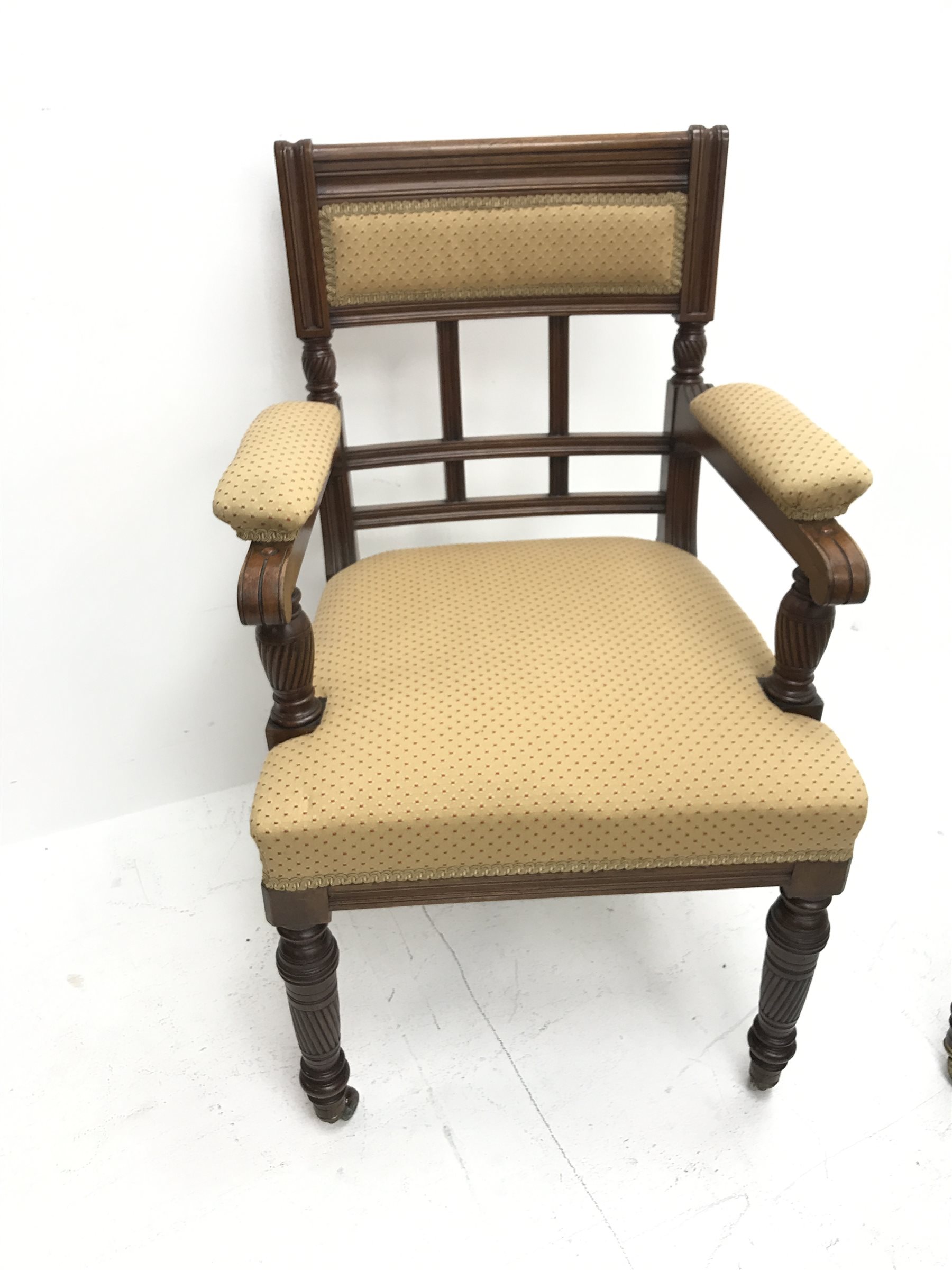 Set ten (8+2) late Victorian walnut dining chairs, moulded frames
