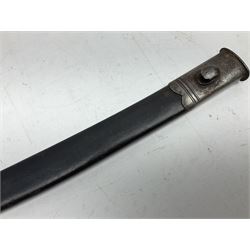 19th century Bayonet with 58cm fullered Yataghan shaped blade, stamped with anchor mark, with leather scabbard