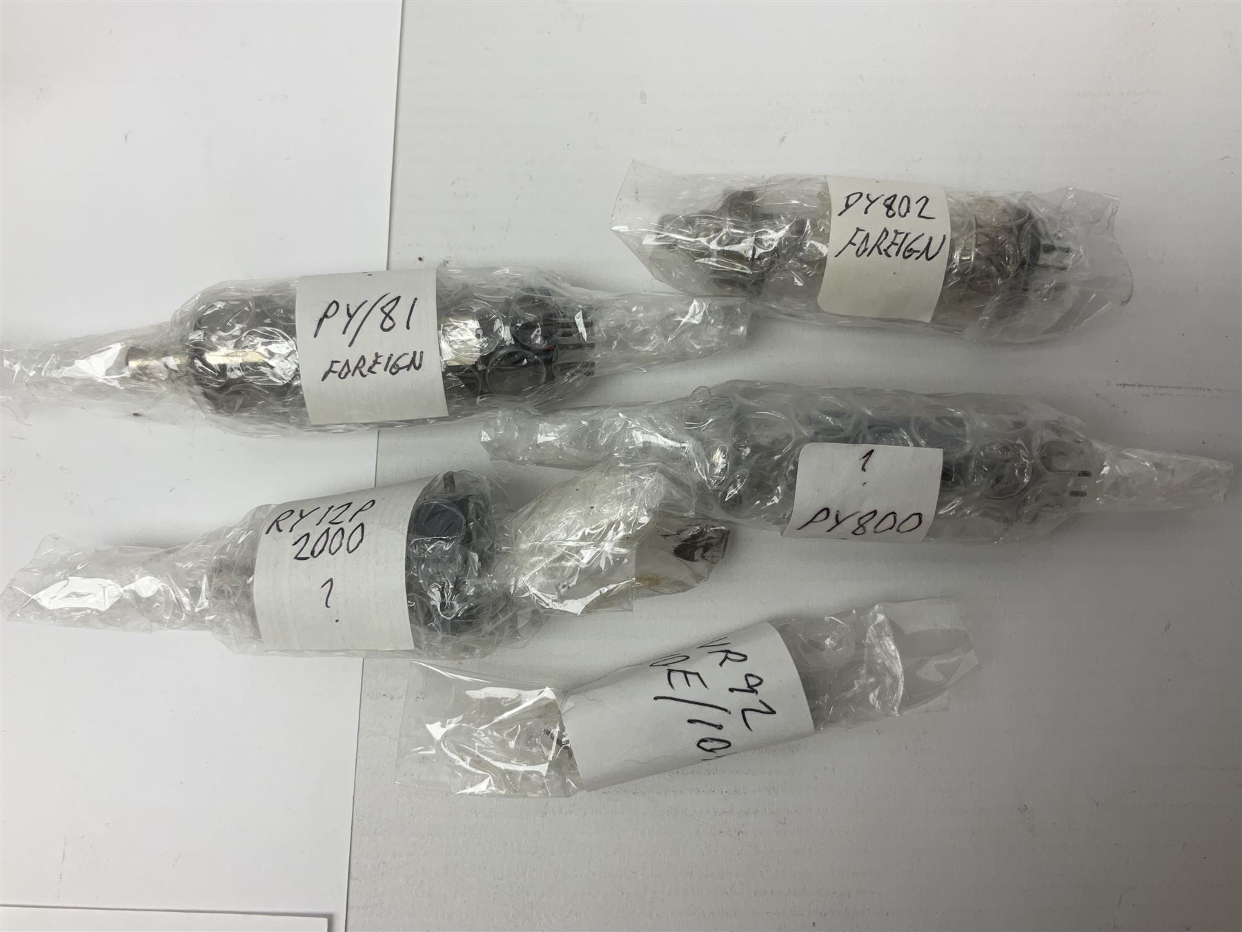 Collection of thermionic radio valves/vacuum tubes, of various makes and models, including PX4, U12, VR65 I0E/II446, PL504, CV1501 etc, approximately 60 as per list, unboxed