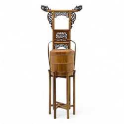  Chinese wedding basket, together with a Chinese wooden washstand with  scrolling detail, ...