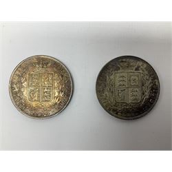 Two Queen Victoria half crown coins, dated 1874 and 1884